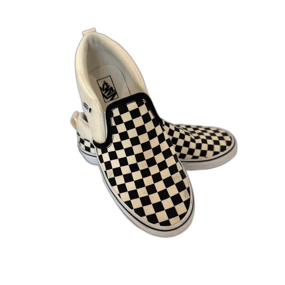Vans Youth Sz 5 Slip On Checkerboard Kids Black White Canvas Skate Shoes EUC